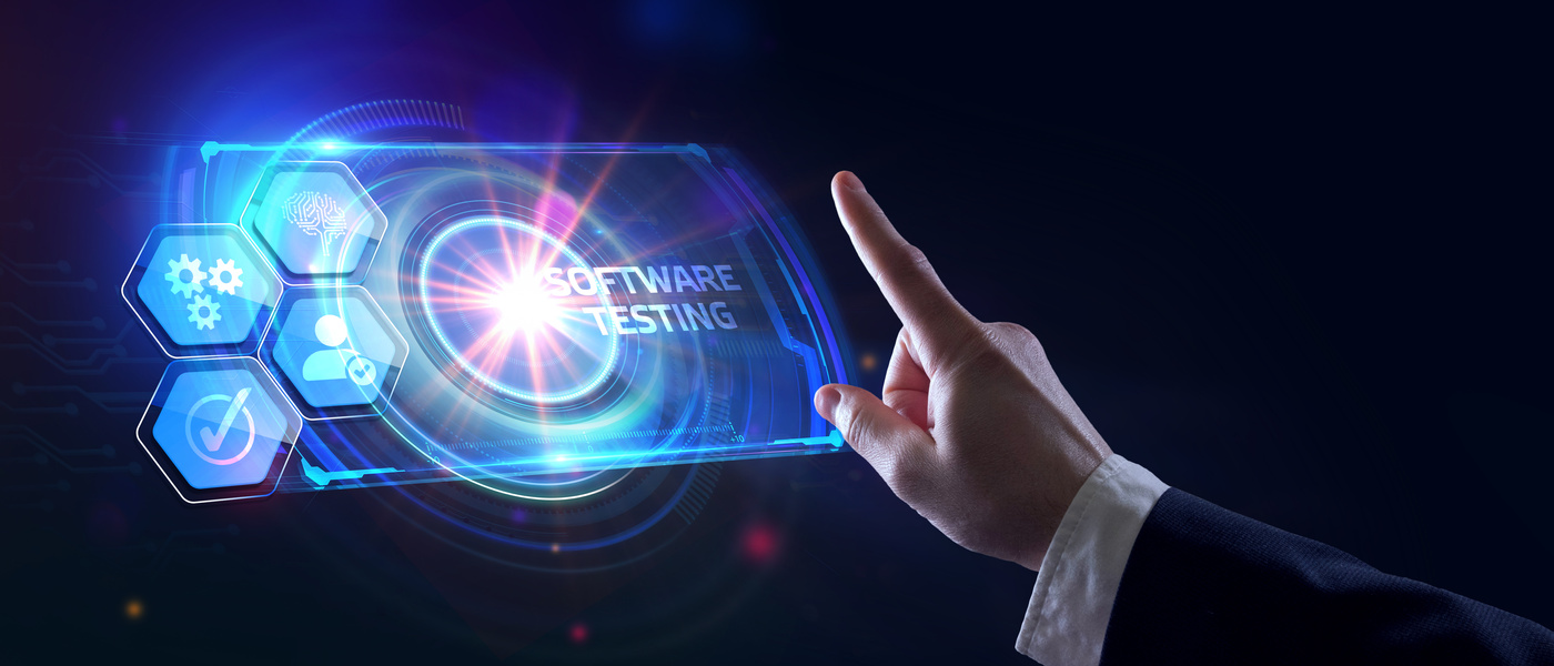 Inscription SOFTWARE TESTING on the virtual display. Business, modern technology, internet and networking concept.